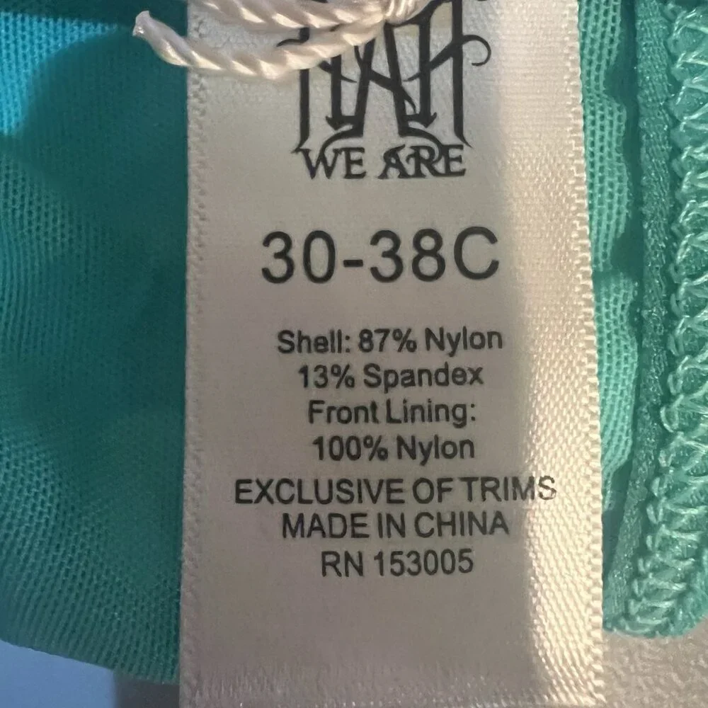 NWT We are HAH Free People Bra Fits 30-38C Teal Mesh Sheer 30C 32C 34C 36C 38C